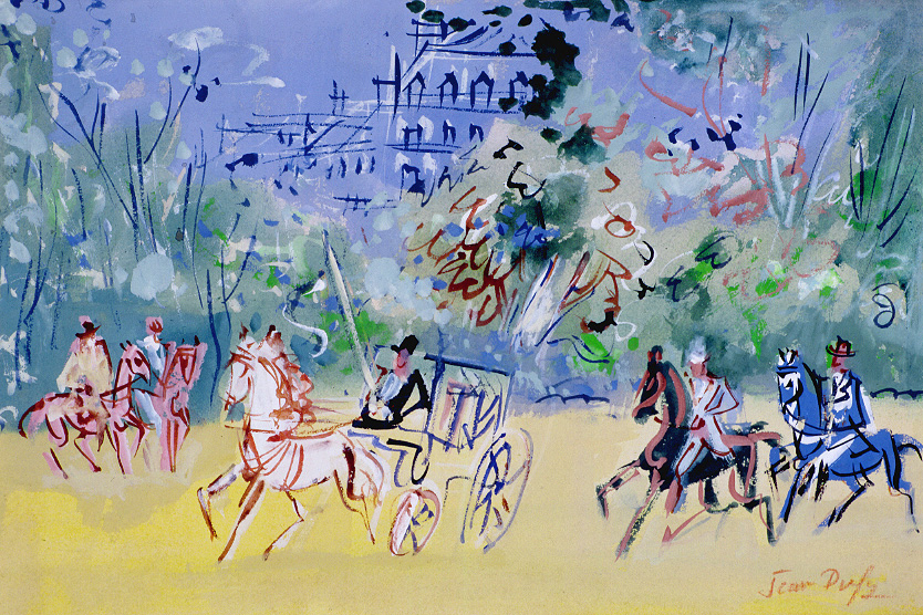 Calèche et cavaliers au bois de Boulogne, vers 1951-52